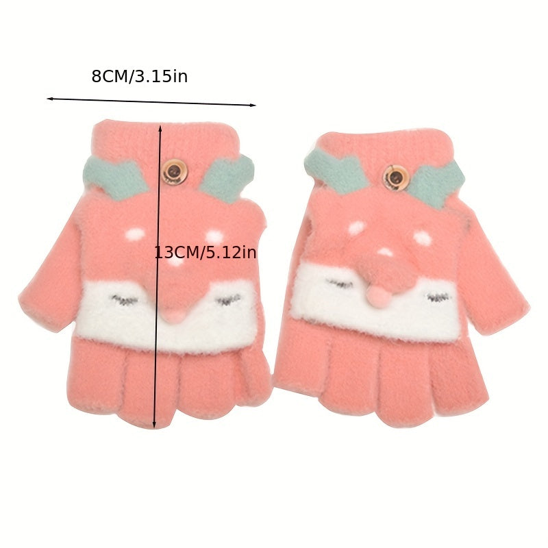 Winter Warm Elk Half Flip Gloves For Boys/Girls 6-12 Yrs