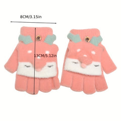 Winter Warm Elk Half Flip Gloves For Boys/Girls 6-12 Yrs