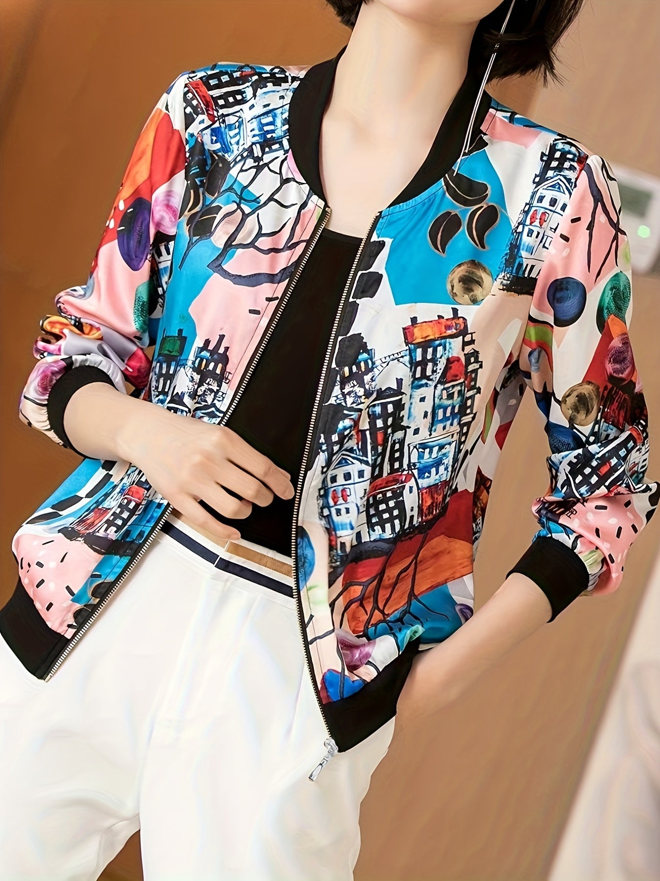 Floral Print Cover Up Shirt Long Sleeves Semi Sheer Zip Front