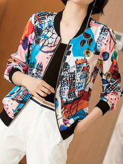 Floral Print Cover Up Shirt Long Sleeves Semi Sheer Zip Front