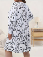 Abstract Face Print Plus Size Lounge Dress