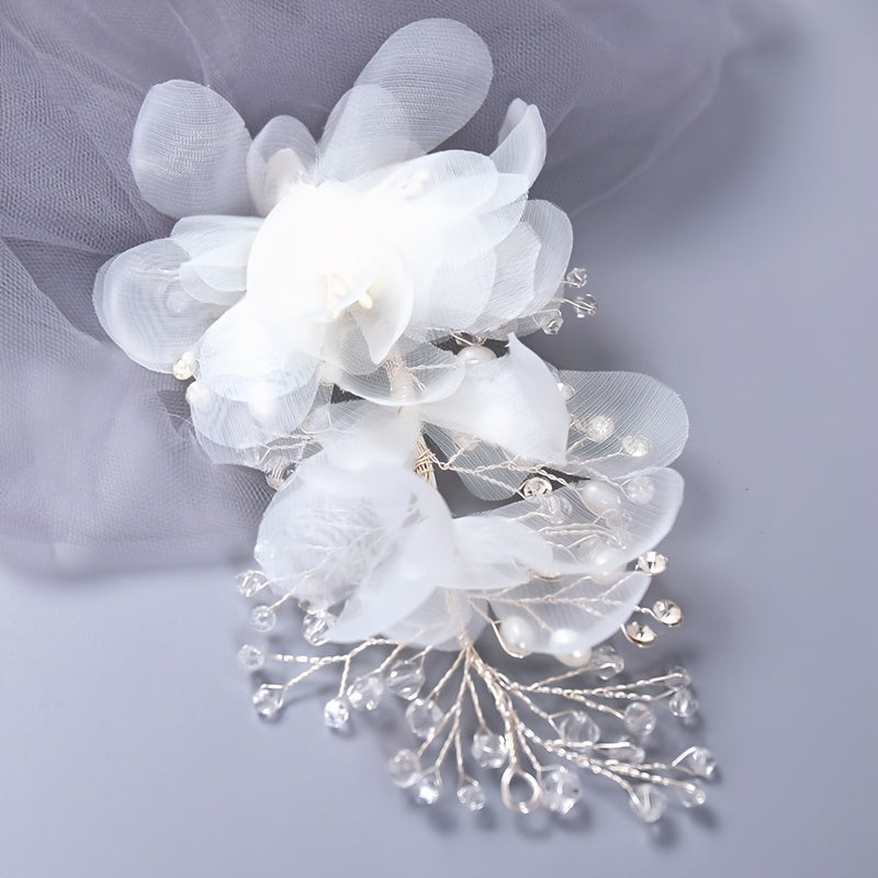 Crystal Flower Faux Pearl Beaded Hair Comb Pin Bridal Wedding Party Favor