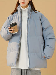 Women's Windproof Thermal Zip Up Thicken Jacket Coat Solid Stand Collar