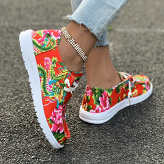 Chinese Flower Pattern Skate Shoes Lace-up Canvas