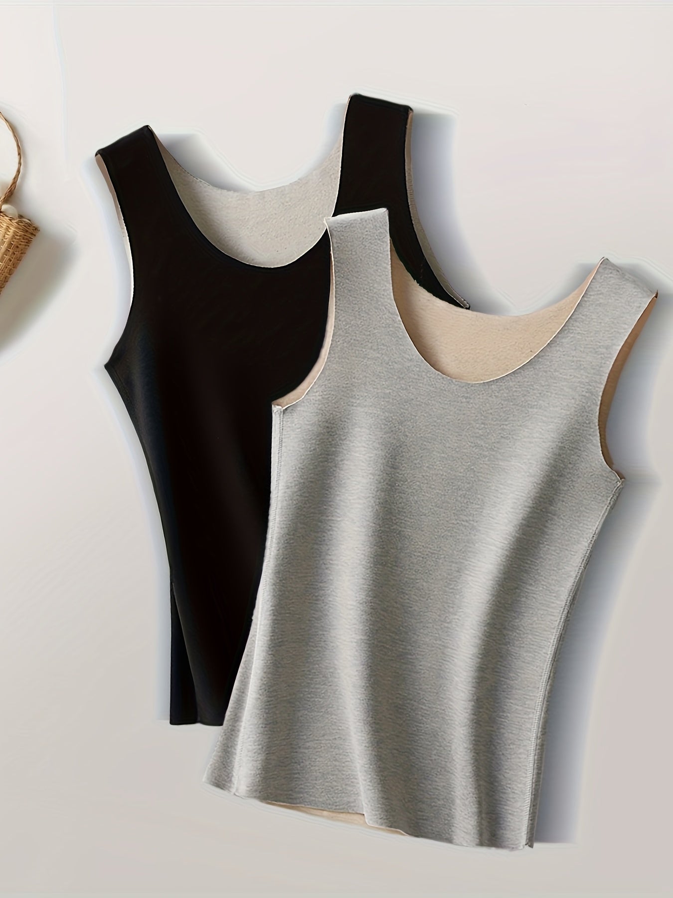 2pcs Seamless Thermal Tops Crew Neck Sleeveless Top Women's Lingerie