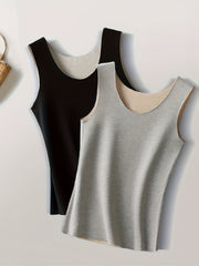 2pcs Seamless Thermal Tops Crew Neck Sleeveless Top Women's Lingerie