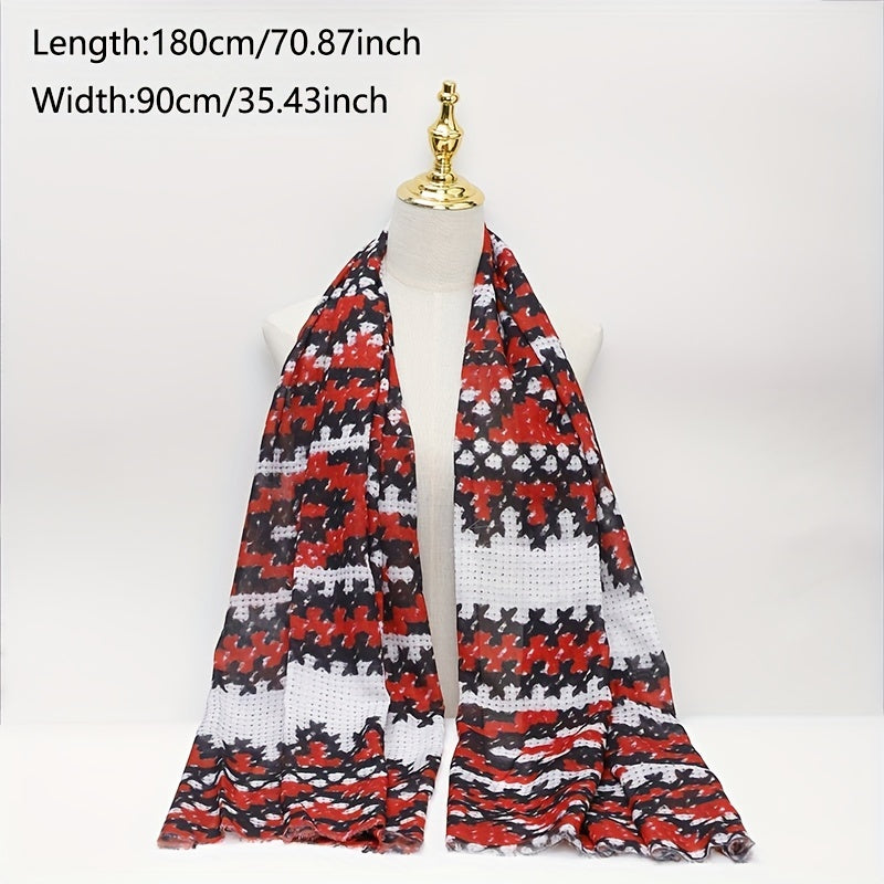Geometric Dotted Print Red Scarf Hijab Vintage Windproof Head Wrap