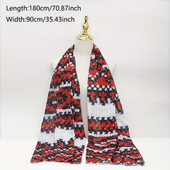 Geometric Dotted Print Red Scarf Hijab Vintage Windproof Head Wrap
