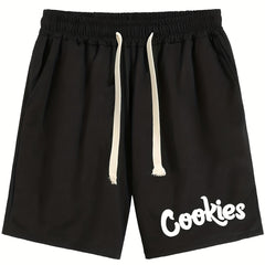 Cookies Letter Print Casual Drawstring Shorts Men's Summer Clothes