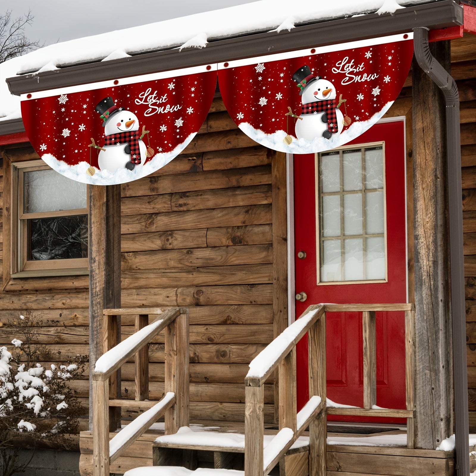 Christmas Half Fan Banner Flag Snowman Christmas Tree Garland