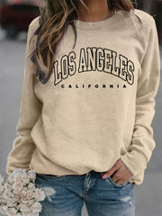 LA Print Crew Neck Sweatshirt Long Sleeve Casual Winter Fall Women's Clothing