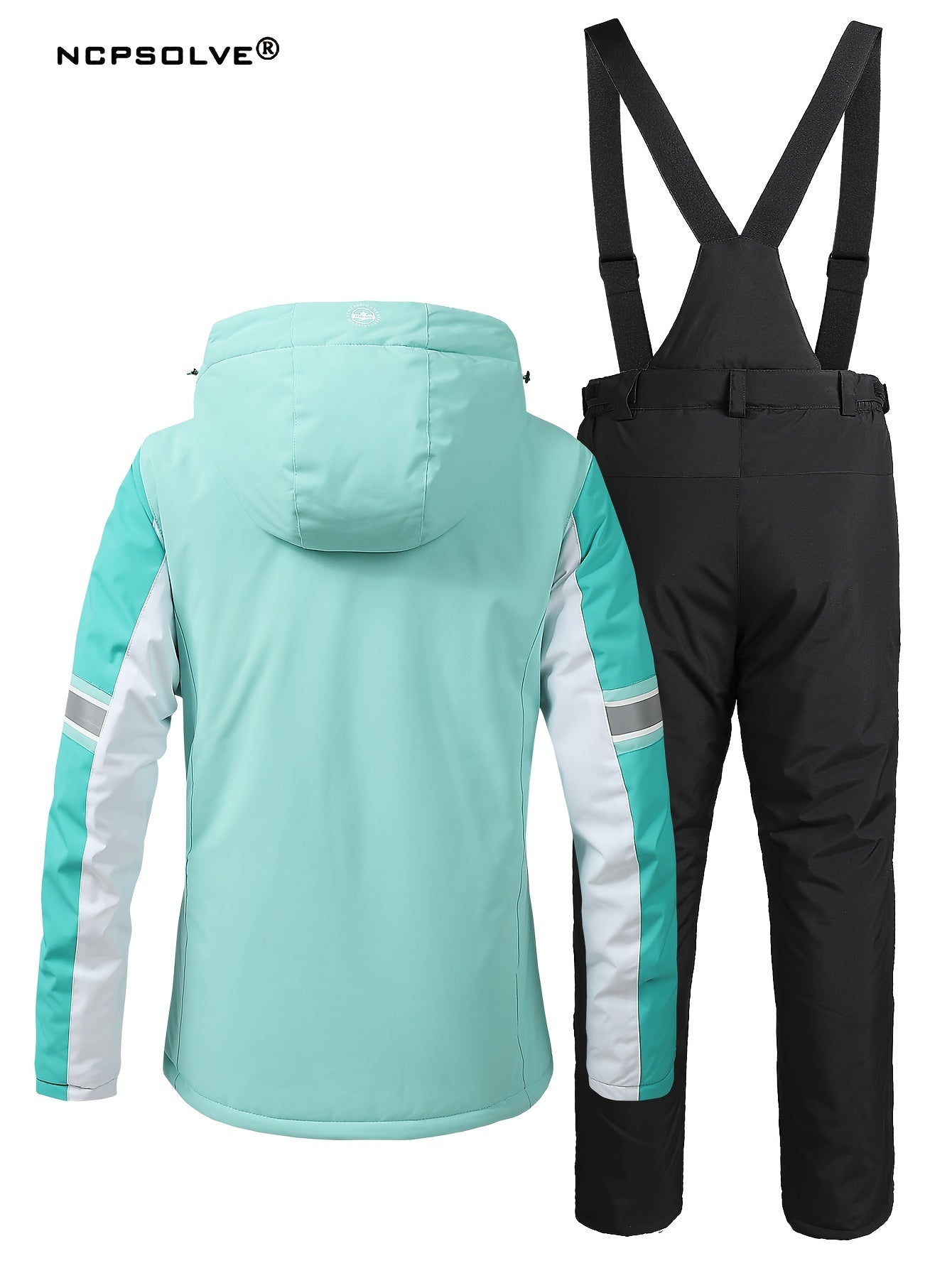 Snowflake Print Ski Set Long Sleeve Hooded Jacket & Suspender Trouser