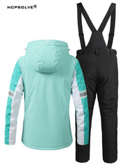 Snowflake Print Ski Set Long Sleeve Hooded Jacket & Suspender Trouser