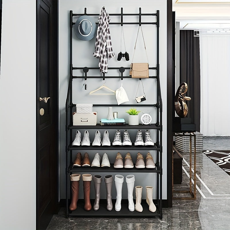 1pc Upgraded Entryway Coat Rack Shoe Rack with Storage Shelves and Hooks