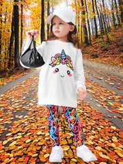 Girl's Unicorn Long Sweatshirt & Leggings Set