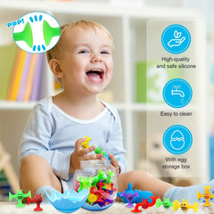 32 Pcs Silicone Suction Cup Toys for Kids with Eggshell Storage