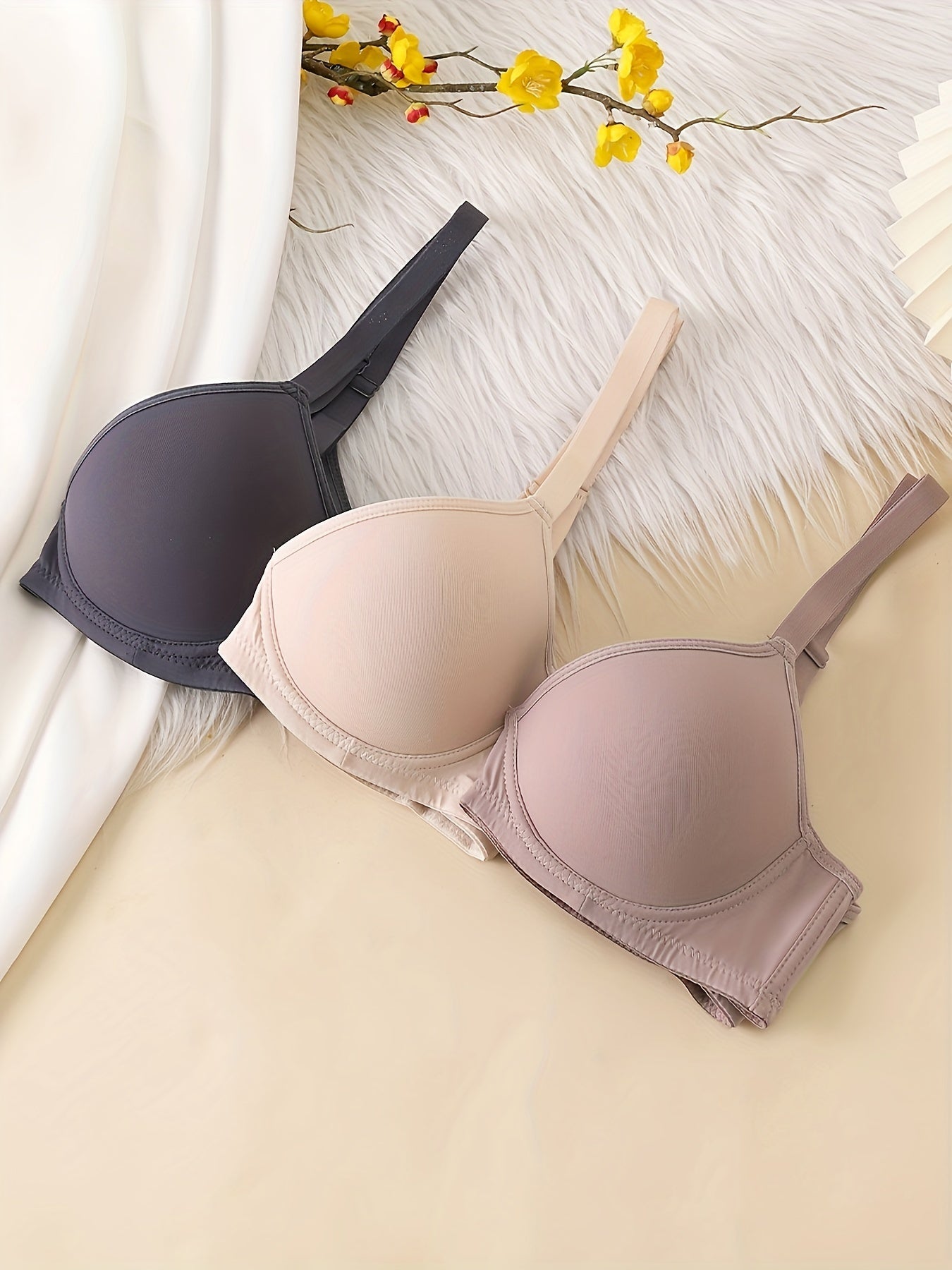 3pcs Solid Push Up T Shirt Bras Women's Lingerie