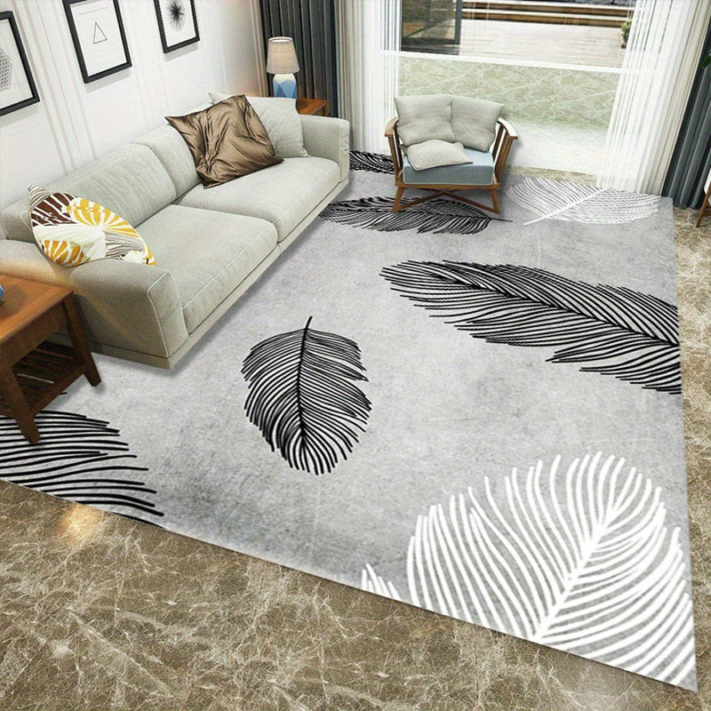 Leaf Print Area Rug Non Shedding Floor Carpet Anti-slip Backing Machine Washable