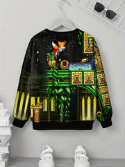 Pixel Fox Print Kid's Sweatshirt Unisex Pullover Long Sleeve Top