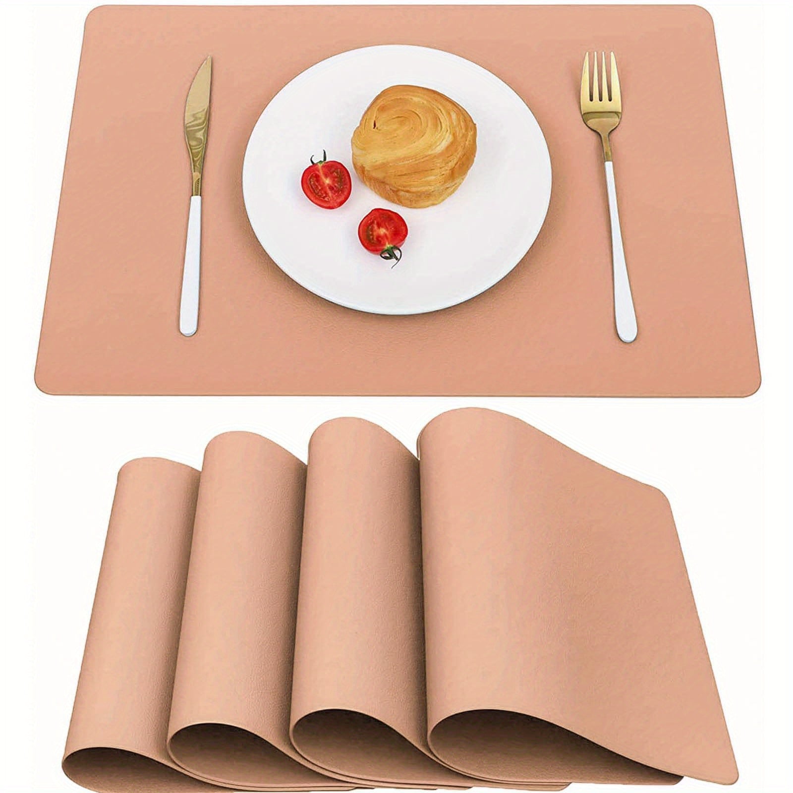4pcs Solid Placemats Coasters Non Slip Waterproof