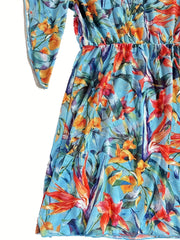 Tropical Print Cover Up Drawstring V Neck