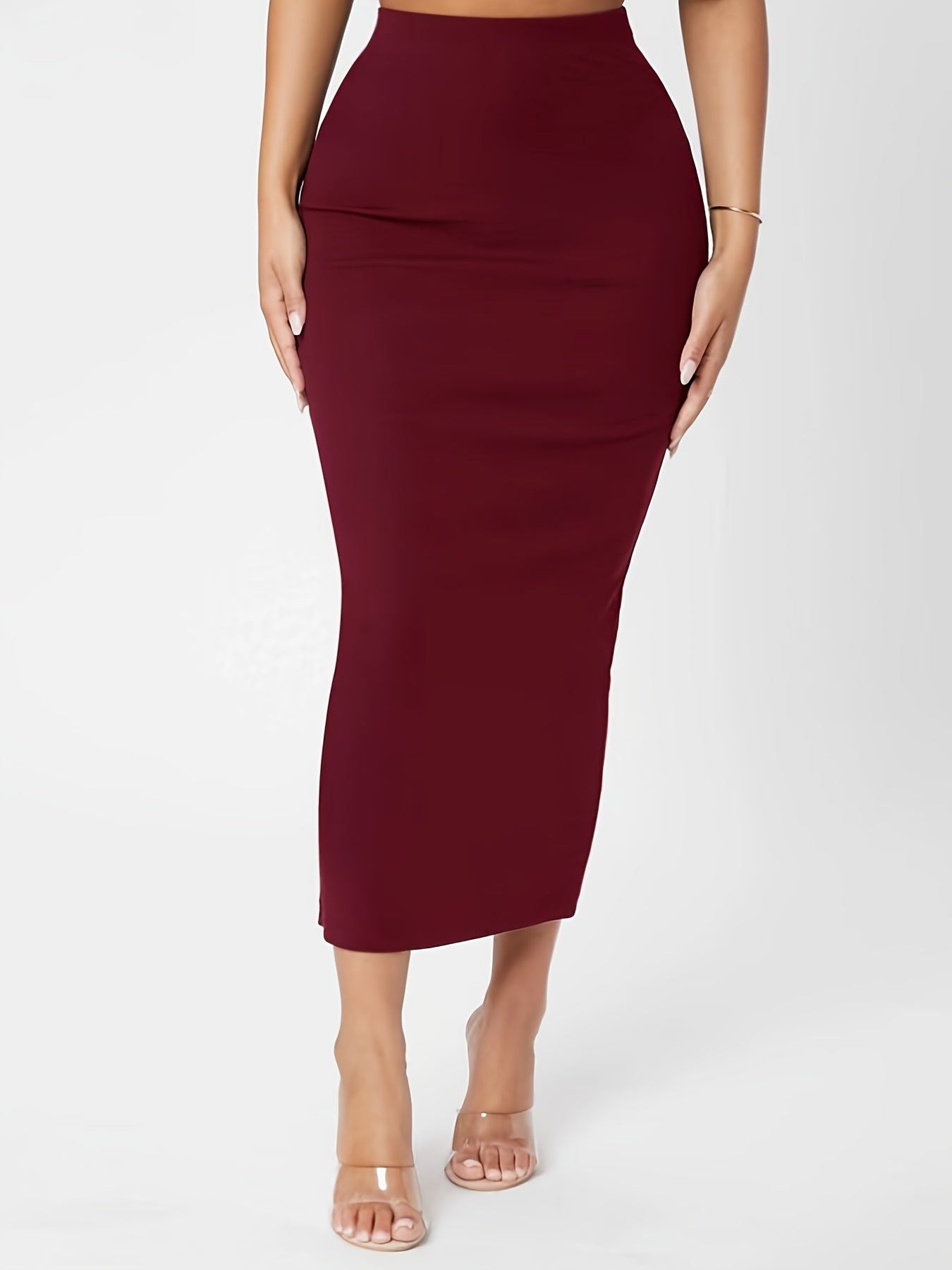 Solid High Waist Bodycon Skirt for Women