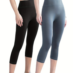 2pcs Solid Cropped Yoga Pants for Girls Sports Running Jogging