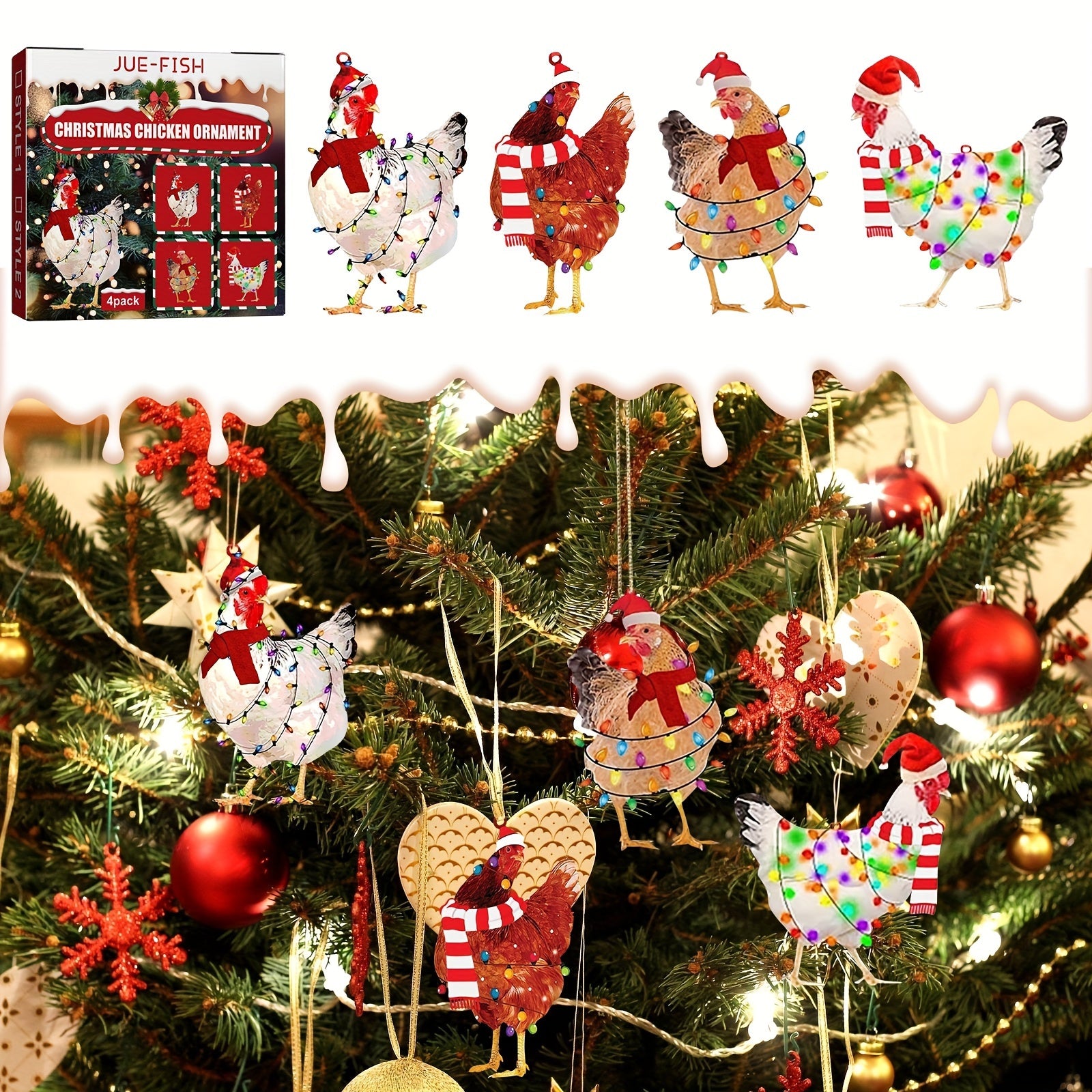 Christmas Scarf Chicken Pendant Set Outdoor Holiday Party Decoration