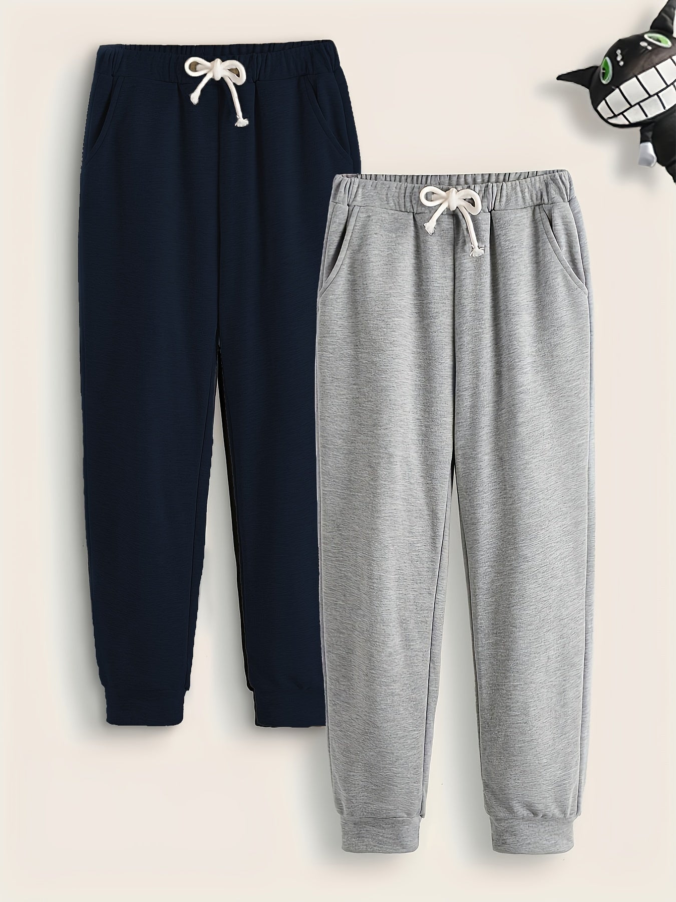 2 Boys Drawstring Active Sweatpants Solid Jogger Sports Pants