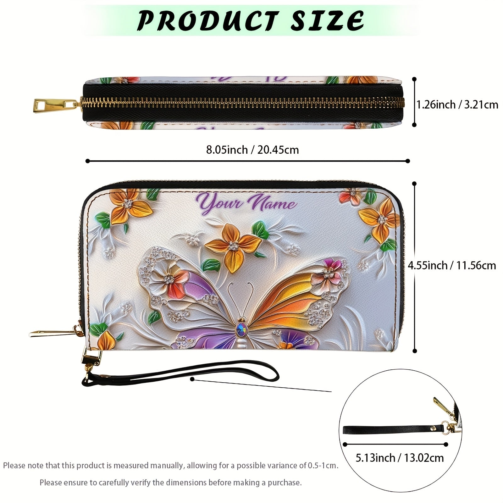 Personalized Vintage Butterfly Wallet with Zipper Closure