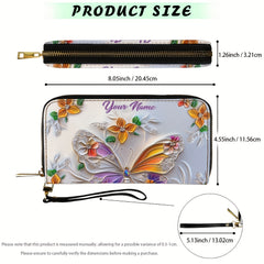 Personalized Vintage Butterfly Wallet with Zipper Closure
