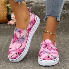 Flamingo Flower Print Pink Flat Skate Shoes
