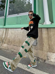 Embroidered Jeans Loose Fit Towel Embroidery Men's Denim Pants