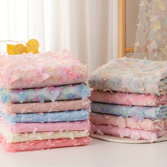 Rainbow Butterfly 3D Applique Flowers Mesh Lace Fabric 1 Yard