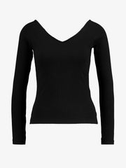 Solid Long Sleeve V Neck Ribbed Knit Shirt for Women Casual Sports Top