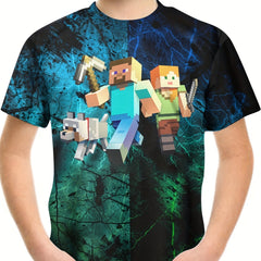 Kids Pop MY WORLD Game Building Block Print Casual T-shirt