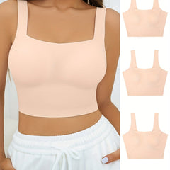 3pcs Seamless Solid Sports Bras Comfy Push Up Intimates Bra Women's Lingerie