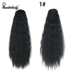 Water Wave Ponytail Hair Extensions 55 88cm Rubber Band Clip In Draws