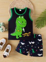Boys Dinosaur Graphic Tank Top & Shorts Set for Summer