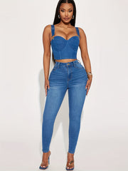 High Waist Stretchy Skinny Jeans Slim Fit Denim Pants