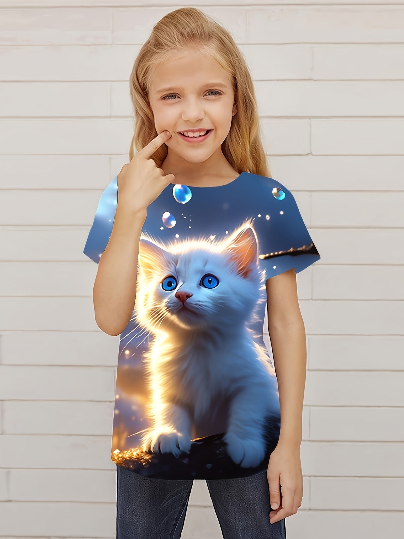 Breathable Cat Graphic T-shirt For Girls Summer Gift Sports