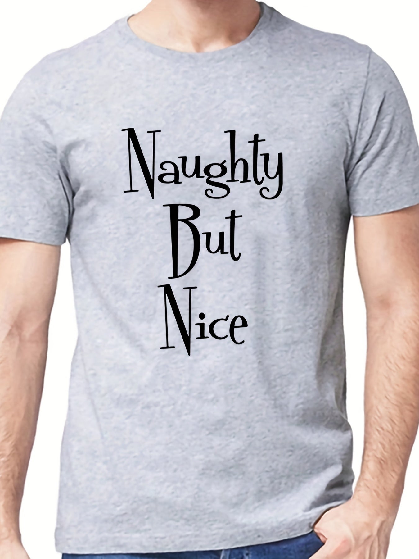 Men's Naughty But Nice Letter Print T-shirt for Summer