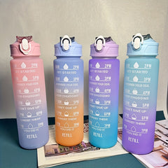 32oz Gradient Water Bottle w/ Time Scale & Straw, Leakproof, Sports & Fitness