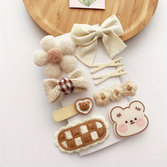 10pcs Cartoon Plush Hair Clips & Ties Set Accessories Holiday Gift Girls