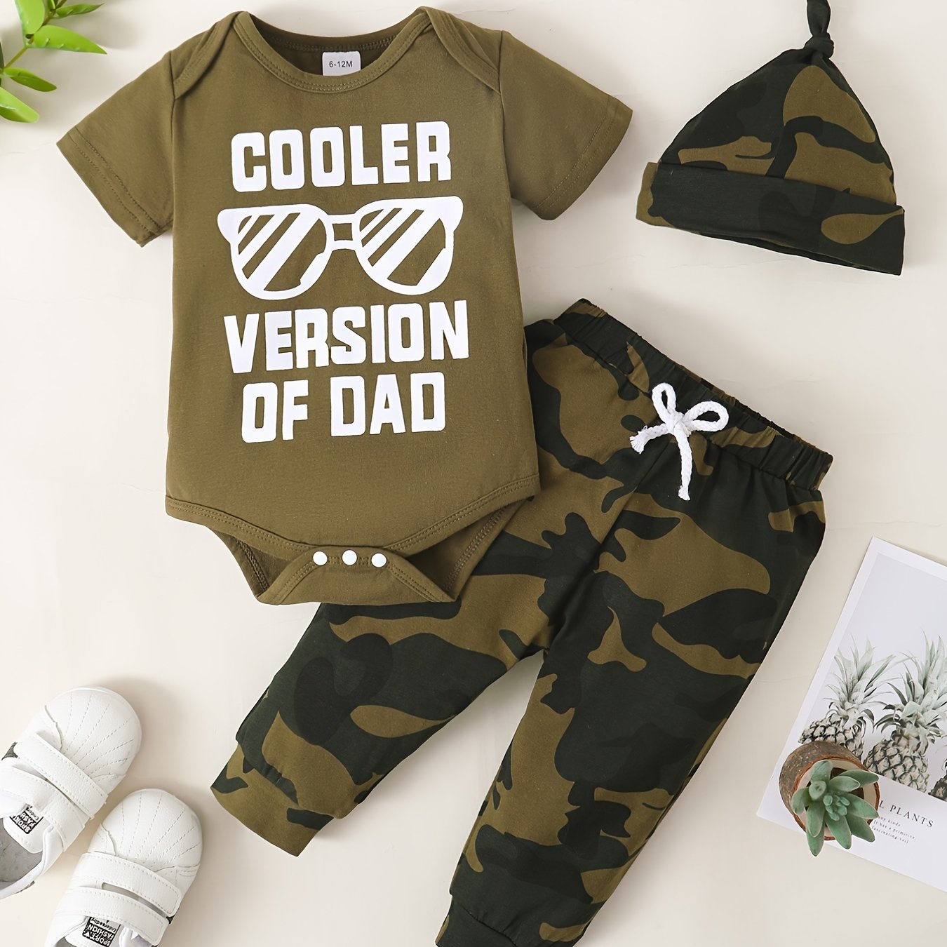 Infant Boys Cooler Dad Short Sleeve Onesie & Pants & Hat Set