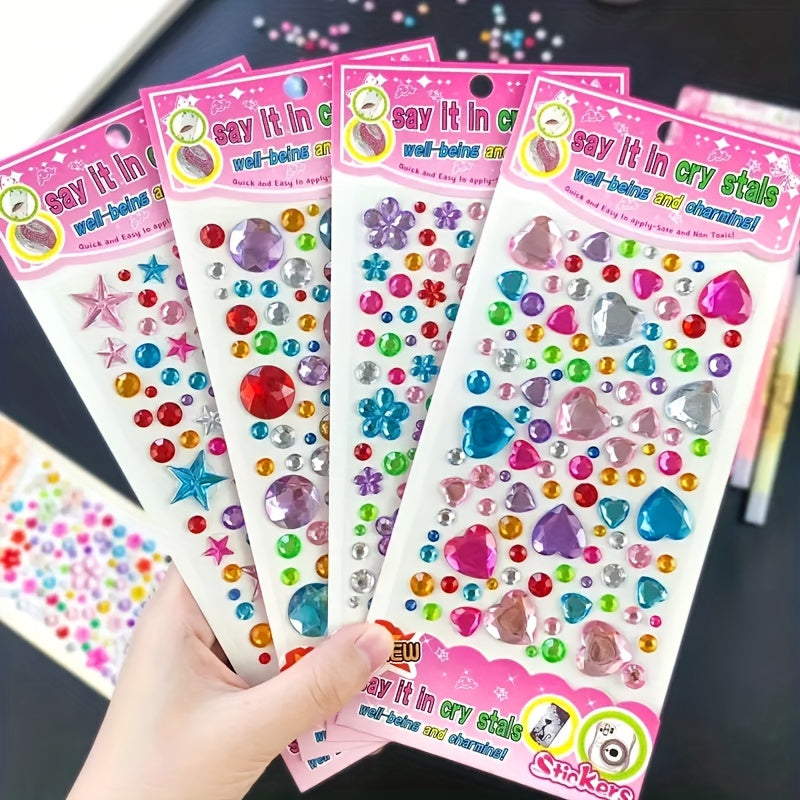 4pcs DIY Rhinestone Cartoon Gem Sticker Round Heart Flower Shaped Sticker
