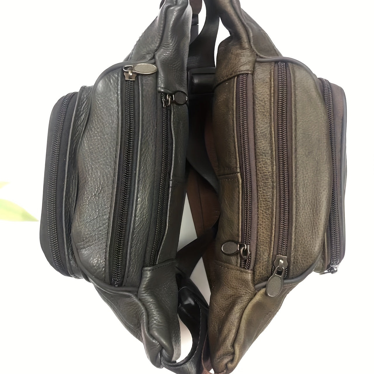 Men's Leather Waist Bag Large Capacity Crossbody Bag for Outdoor Sports