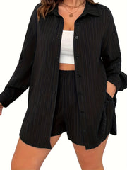 Striped Long Sleeve Shirt & Shorts Set