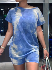 Tie Dye Top & Shorts Set Women's Plus Casual Outfit