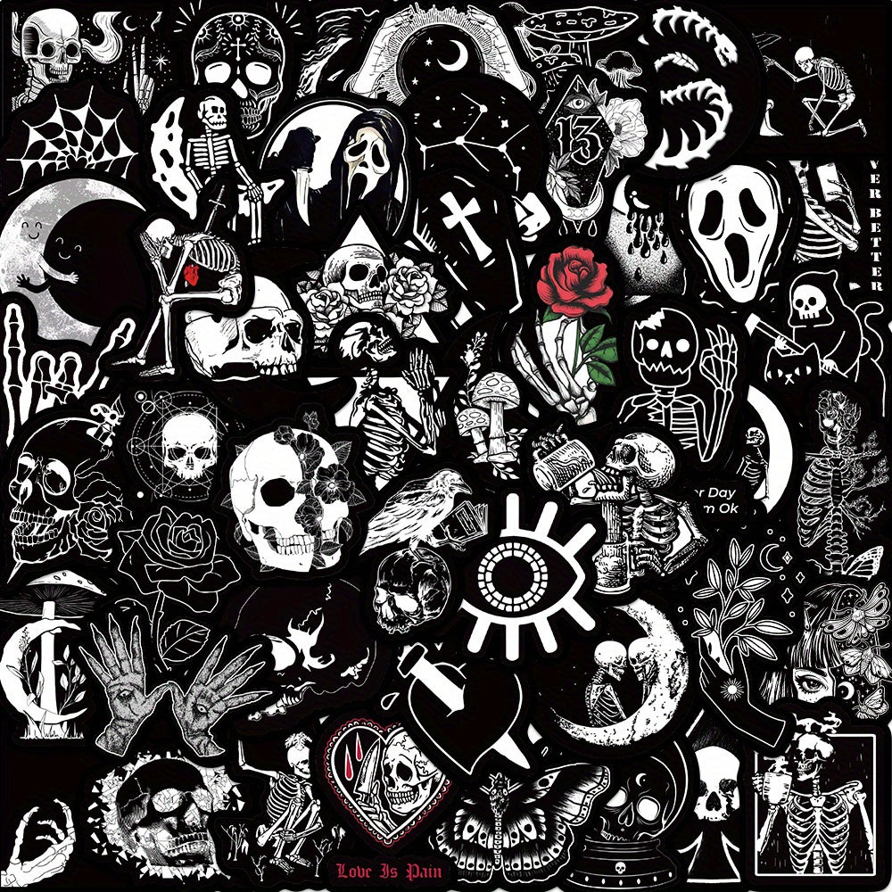50pcs Horror and Doodle Stickers Waterproof Stickers